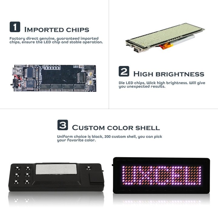 Badge Affichage Rechargeable à LED rose programmable avec Programmation USB eclats antivols - 1