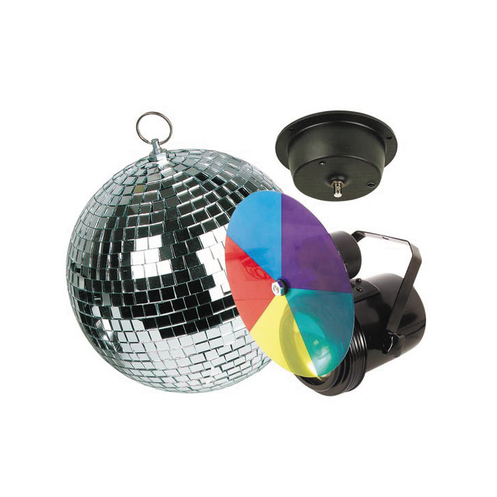 Disco lichtset punktstrahler par36 farbrad (5 farben) spiegelkugel ø 20cm mit motor velleman - 1