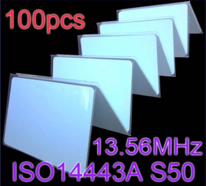 100 x RFID-Karte 13.56Mhz ISO14443A MF S50 Re-beschreibbare Proximity Smart Card NFC-Karte 0.8mm Dünn für Access Control System 