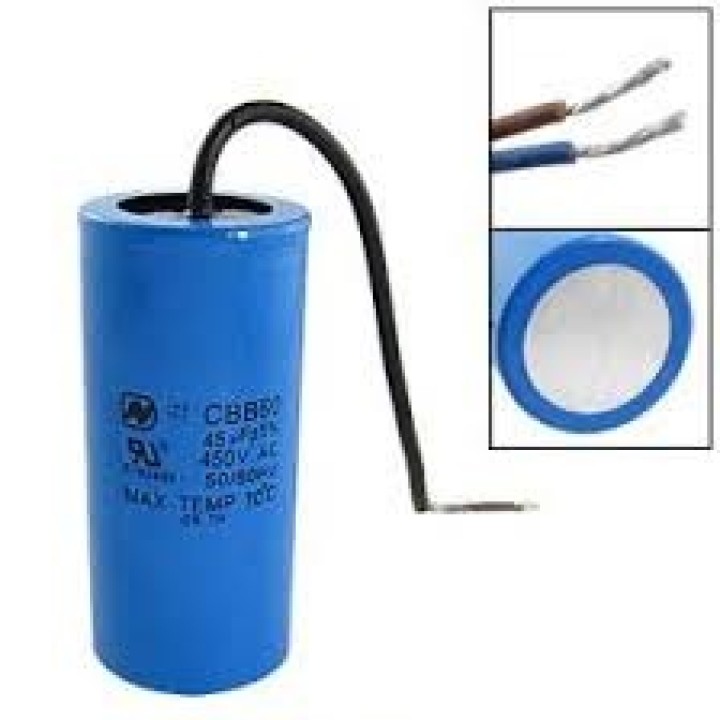 Condensateur bleu 45uf 45mf 45 mf UF micro farad cbb60 400v 450v 500v condo a fil jr international - 1