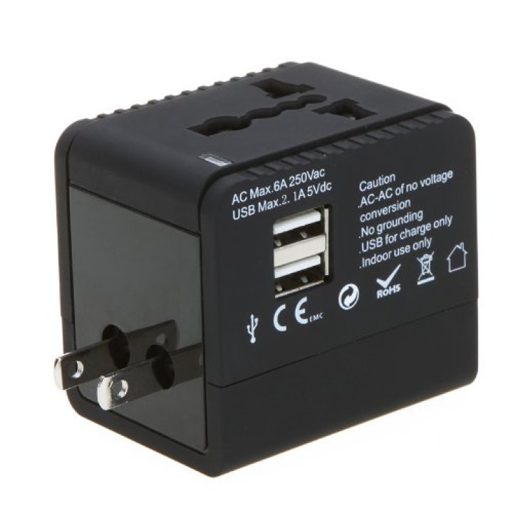 Adaptateur voyage monde secteur universel 2 usb 2.1a 110v 220v europe usa uk japon suisse eclats antivols - 4
