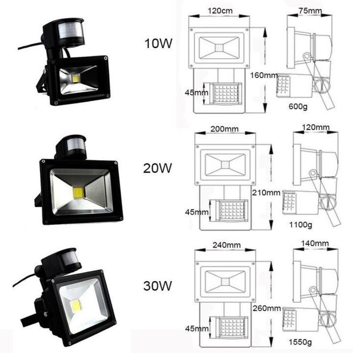 Projecteur etanche a led spot smd 30w radar détecteur présence 220v lumière extérieur eclats antivols - 4