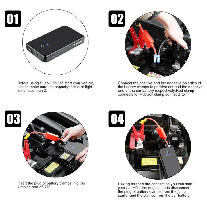 Suaoki K12 300A Peak 8000mAh Car Jump Starter Emergency Auto Battery Booster and Charger with LED Flashlight eclats antivols - 4
