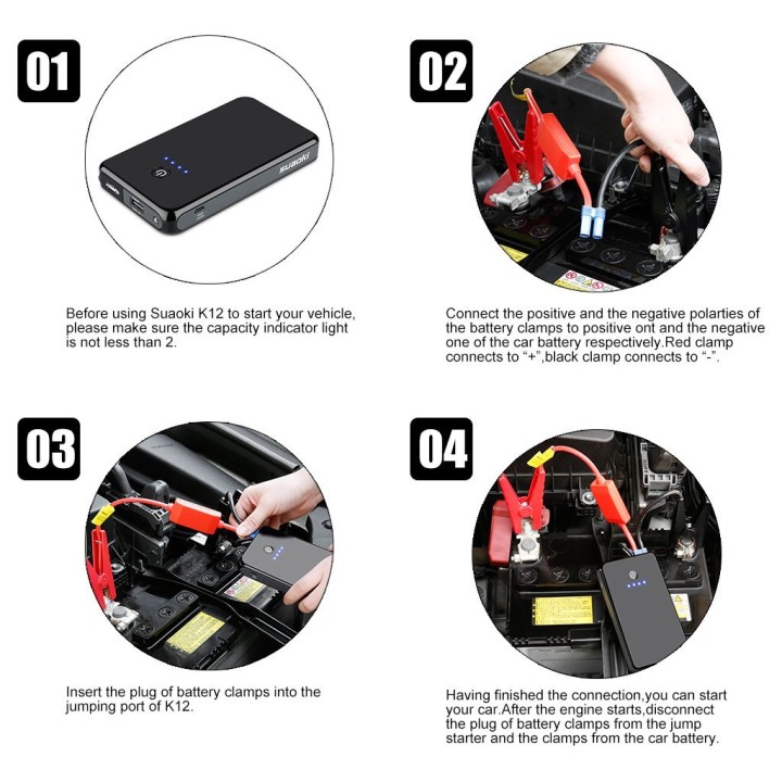 Suaoki K12 300A Spitze 8000 mAh Auto Starthilfe Notfall Auto Batterie Booster und Ladegerät mit LED Taschenlampe eclats antivols