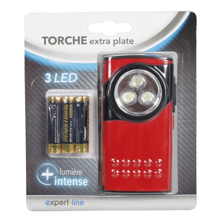 Torche de poche metal eclairage 3 led lampe rectangulaire + 3 piles aaa 1.5v incluses cogex - 1