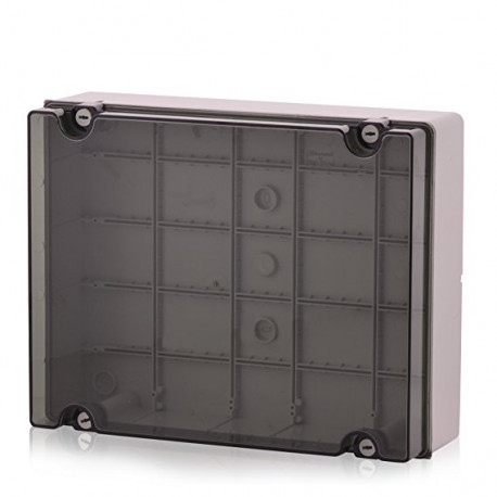 JS7531 Industrial Enclosure 380x300x120mm with Transparent Cover and Hinged Screws from Spitzenspannung Elektrotechnik eclats an
