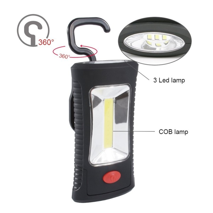 Lampe Torche magnetique 3w cob + 3 LED Baladeuse eclairage lumiere 2 en 1 eclats antivols - 1
