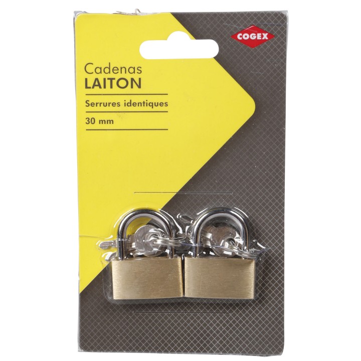 2 cadenas 30 mm + 2 clef avec les memes clef serrure identique 80614 cogex - 2