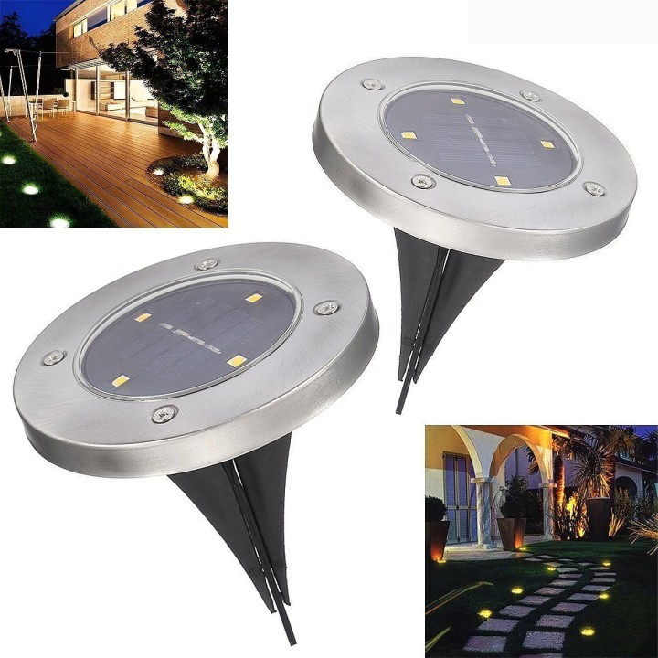 2pc Solar Powered 4LEDs Solar Light Outdoor LED Garden Light Lawn Path Patio valla de acero inoxidable Buried Inground Lamp ecla