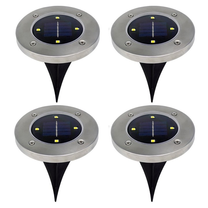 4pc Solar Powered 4LEDs Solar Light Outdoor LED Garden Light Lawn Path Patio valla de acero inoxidable Buried Inground Lamp ecla