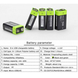 1PCS ZNTER S19 9V 400mAh USB Rechargeable 9V Lipo Battery For RC Camera Drone Accessories eclats antivols - 1