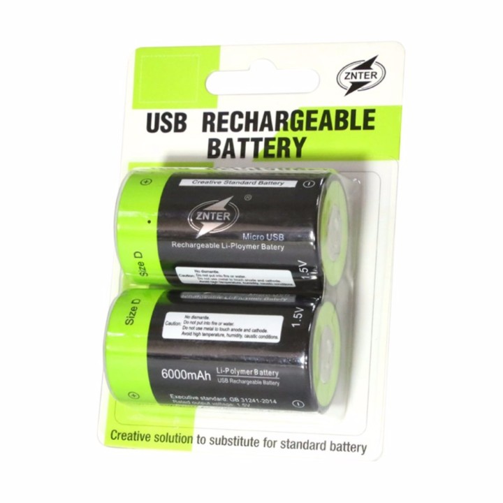 ZNTER ZNT1-1-R 1pce 1.5V 6000mAh USB aufladbare D-Batterie bereiten aufbereitetes aufgeladenes Lithium-Polymer eclats antivols -