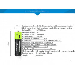 1.5V AA 1250mAh Li-Polymer-Akku Micro-USB-Ladegeräte 1,5 V Batterien eclats antivols - 3
