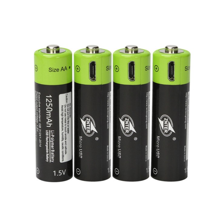 4 pcs 1.5V AA 1250mAh batería recargable del li-polímero micro USB que carga las baterías 1.5v eclats antivols - 1