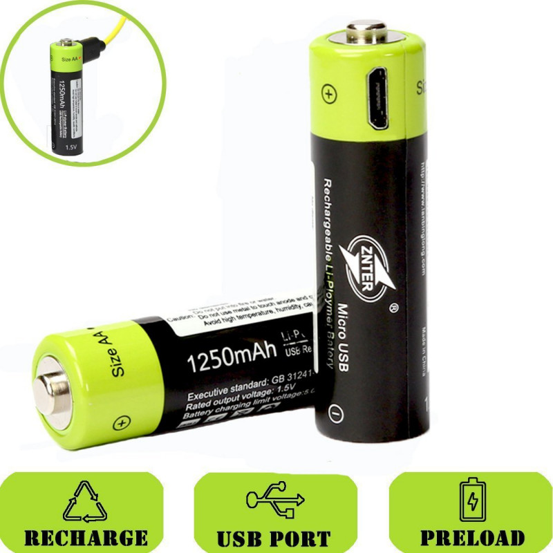 2Pcs 1xAA 1.5 V Batterie rechargeable Chargeur titulaire avec connexion câble