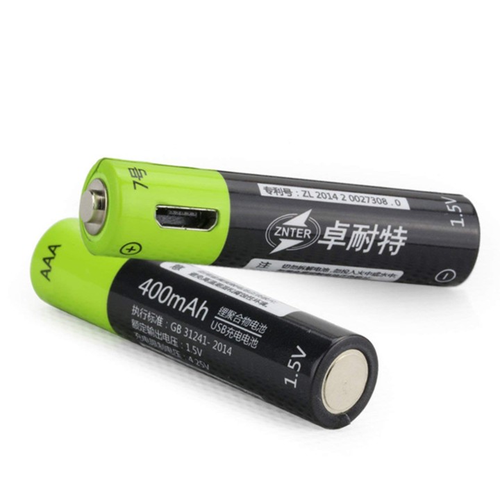 1 batteria ricaricabile ai polimeri di litio 400mAh batteria 1.5 v aaa lr03 Znter micro usb li-polymer eclats antivols - 2