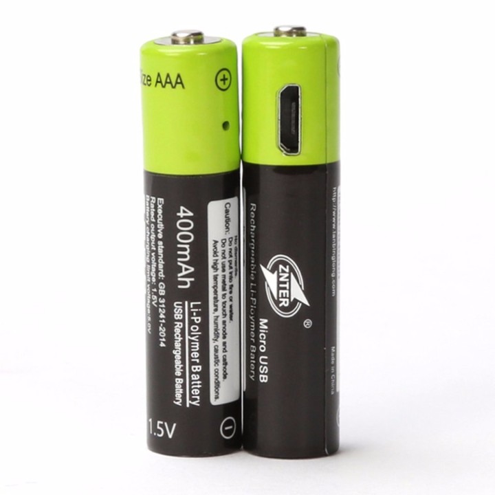2 batería recargable del polímero de litio 400mAh batería 1.5v aaa lr03 Znter micro usb li-polymer eclats antivols - 1