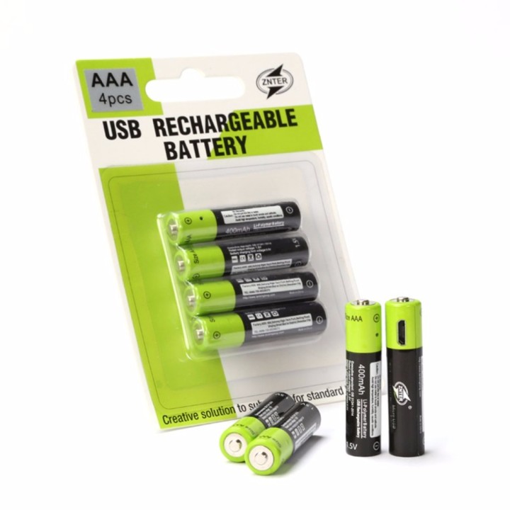4 batería recargable del polímero de litio 400mAh batería 1.5v aaa lr03 Znter micro usb li-polymer eclats antivols - 2