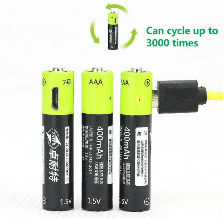 4 rechargeable lithium polymer battery 400mAh battery 1.5v aaa lr03 Znter micro usb li-polymer eclats antivols - 3