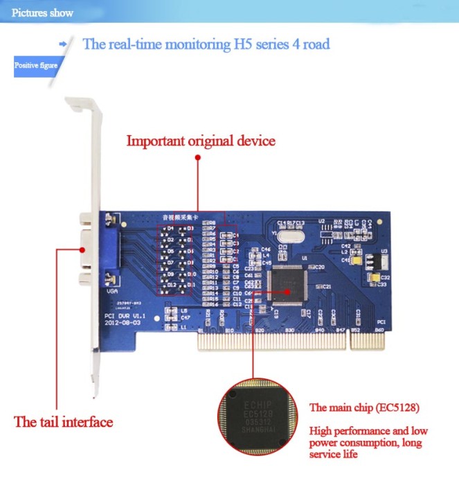Tarjeta PCI Captura de tarjeta de captura de canal de 4 canales Compatible con video 960H DH D1 Control eclats antivols - 3