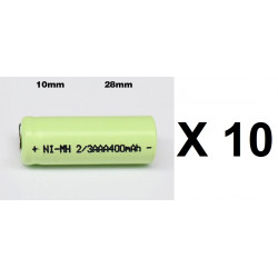 10 x 1.2V batería recargable 2 / 3AAA 400mah 2/3 AAA ni-mh nimh cell con los pernos de la pestaña eclats antivols - 1