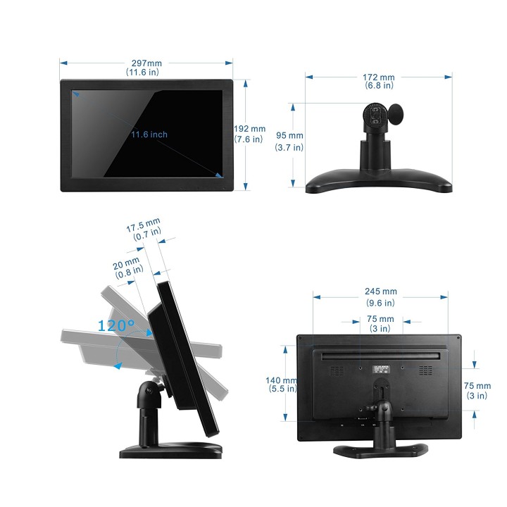 Monitor 12 pollici Schermo portatile 1366 * 768 TFT LCD a colori con HDMI / VGA / MIC per PC Camera Raspberry eclats antivols - 
