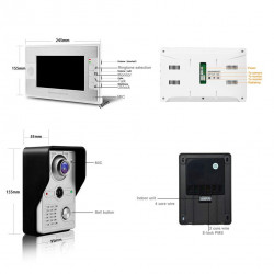 Kit visual visual intercom 7 inch door phone doorbell with 1-monitor 1-camera system, LCD display screen TFT display eclats anti