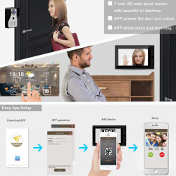 Wireless Door Video Doorphone System, 1x 7-inch Wifi Monitor + 1x 720P Wired Door Camera, Touch Screen Villa eclats antivols - 1