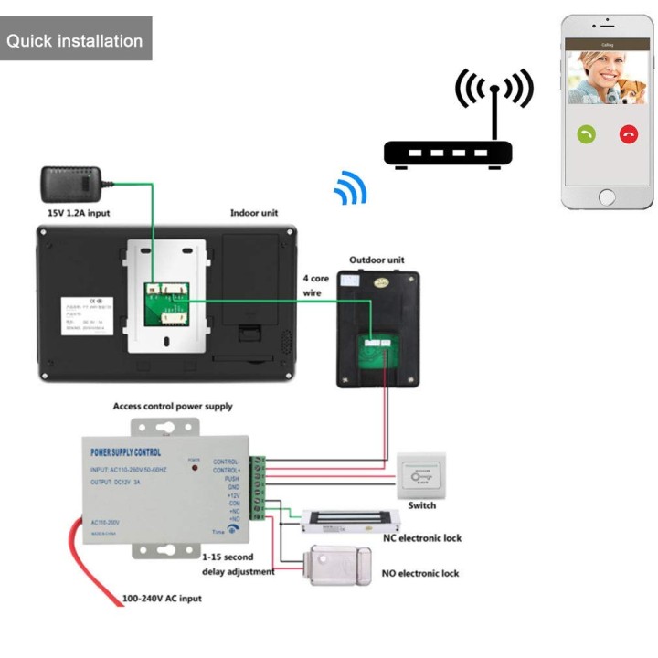 System drahtlose Türvideoanlage, 1x WiFi 7-Zoll-Monitor + 1x verdrahtete Türkamera 720P, Touch-Screen-Villa eclats antivols - 2