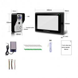 Sistema videocitofonico con porta senza fili, 1x Monitor da 7 pollici Wifi + 1x Telecamera da porta cablata 720P eclats antivols