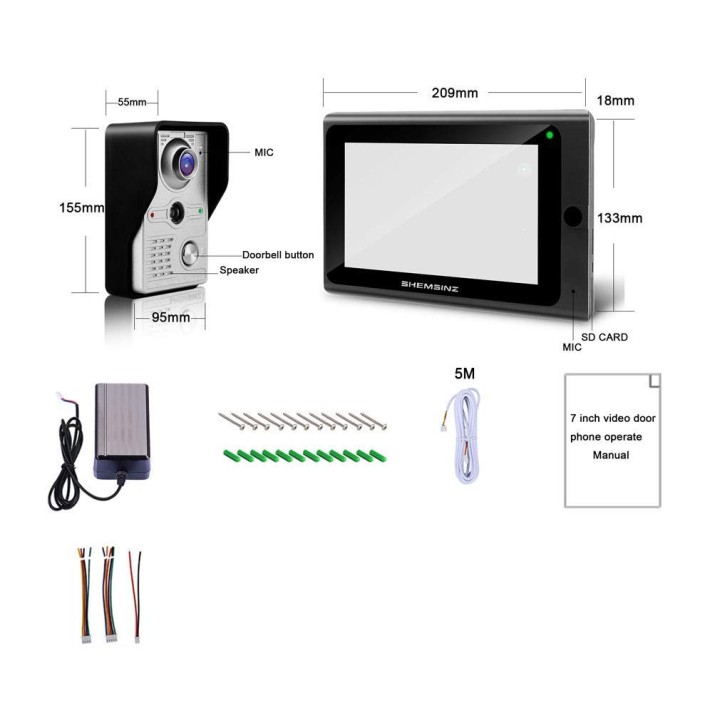 Wireless Door Video Doorphone System, 1x 7-inch Wifi Monitor + 1x 720P Wired Door Camera, Touch Screen Villa eclats antivols - 6