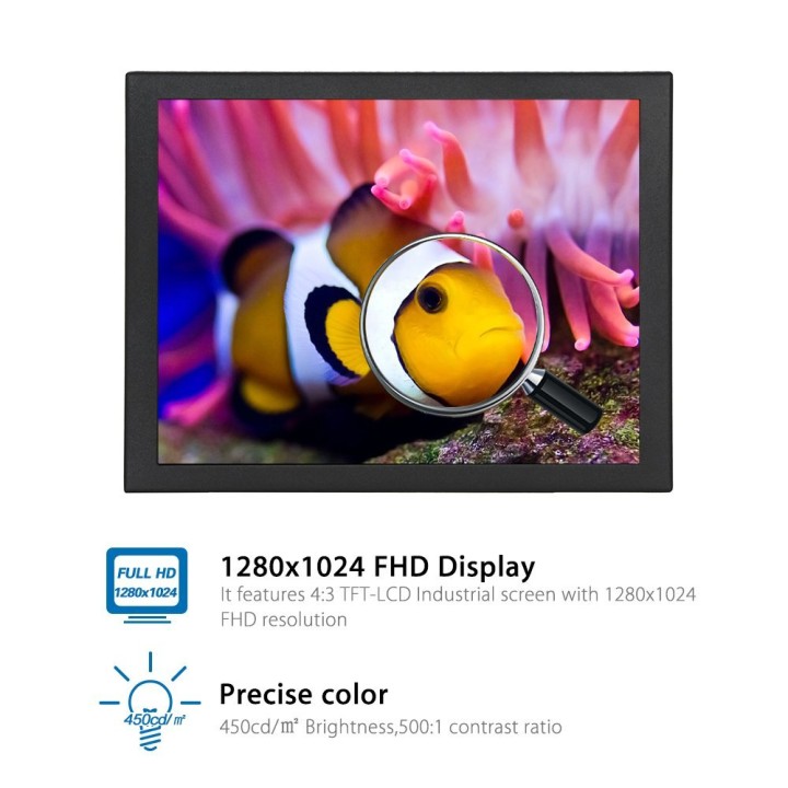 Monitor LCD da 17 pollici Panoramic1280x1024 Risoluzione Schermo video HD FHD 1080P 4: 3 HDMI BNC VGA eclats antivols - 3