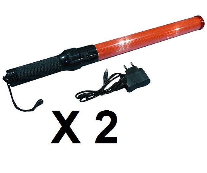 2 Baton linterna recargable roja del semáforo plano de señalización de carreteras coche policial jr  international - 2