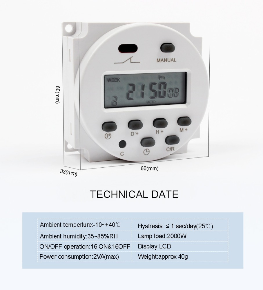 Electronic LCD Digital TIMER SWITCH L701 CN101A 16A AC220-250V time ...