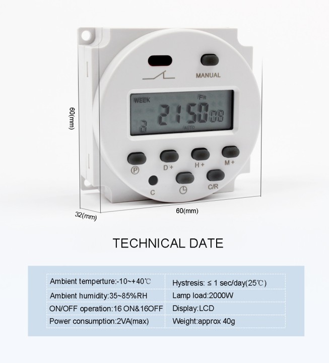 CN101A 220V LCD digital Temporizador de encendido programable Relé de conmutación 8A a 16A CN101 TEMPORIZADOR Temporizador tempo