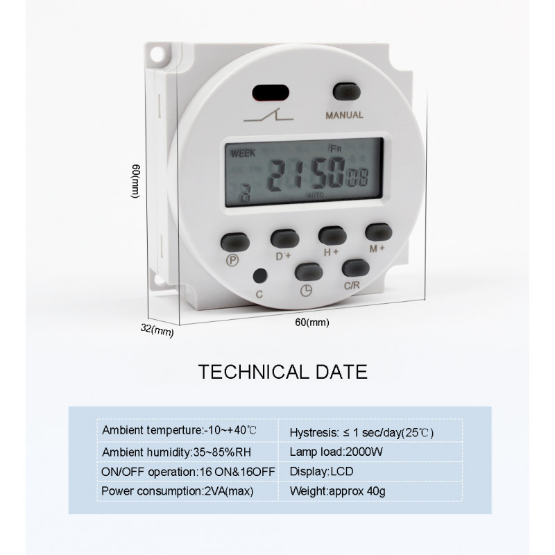 TRAC WDT/30 Weekly Programmable Digital Time Switch Type Daily