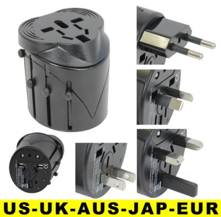 Adaptador enchufe electrico viaje 150 pais europa america usa gran bretana uk australia jr international - 1