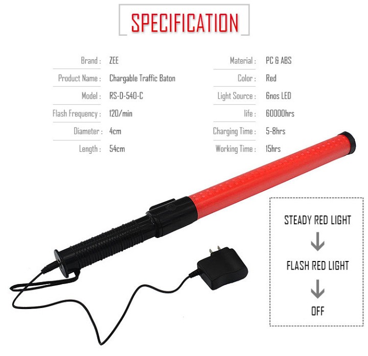 2 Wiederaufladbare Taschenlampe rot Signalisierungsverkehr Flugzeug Auto Straßenpolizei Baton jr  international - 5