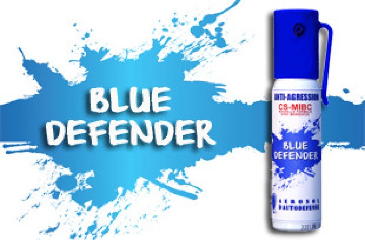 Aérosol défense blue defender gaz cs bleu 2% 25ml spray paralysant bombe lagrymogene