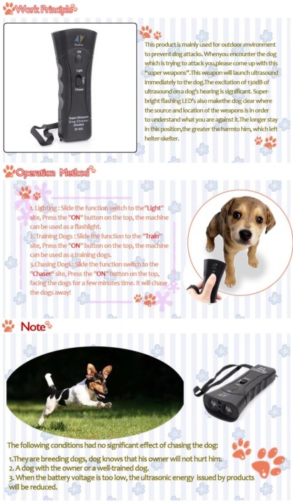 Double Heads Ultrasonic Dog Repeller/Super Dog Chaser and dog traning with LED light and Laser 4 in 1 jr international - 7