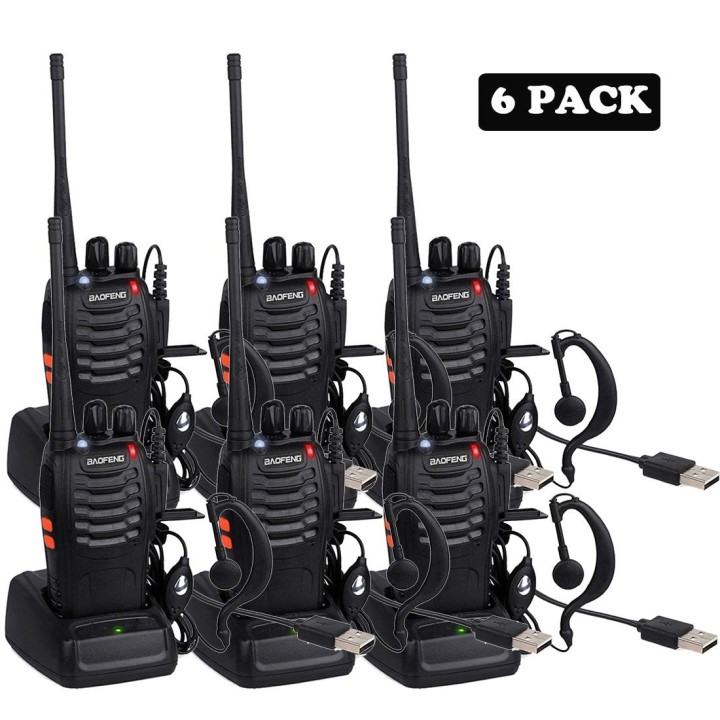 6 x Baofeng BF-888S 16-Kanal UHF 400-470 MHz Walkie Talkie Paar 2-Wege FM Radio wiederaufladbare Transceiver 3 Kilometer Reichwe