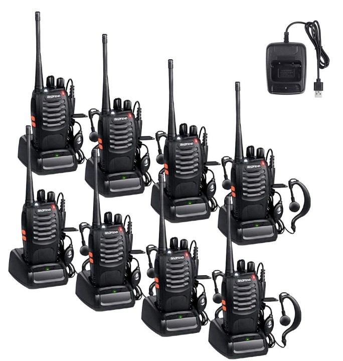8 x Baofeng BF-888S 16 canales UHF 400-470 MHz Walkie Talkie Par 2 vías de radio FM Transceptor recargable Rango de 3 kilómetros