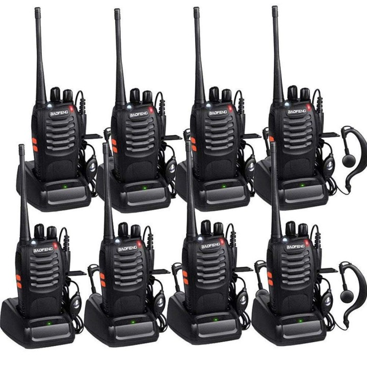 8 x Baofeng BF-888S 16 canales UHF 400-470 MHz Walkie Talkie Par 2 vías de radio FM Transceptor recargable Rango de 3 kilómetros