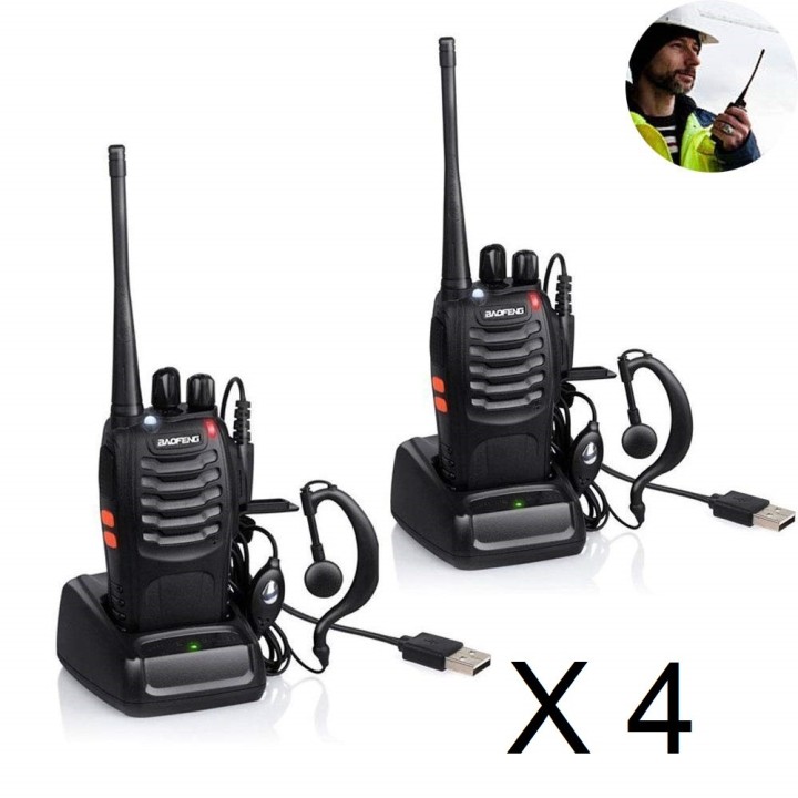 8 x Baofeng BF-888S 16 canales UHF 400-470 MHz Walkie Talkie Par 2 vías de radio FM Transceptor recargable Rango de 3 kilómetros