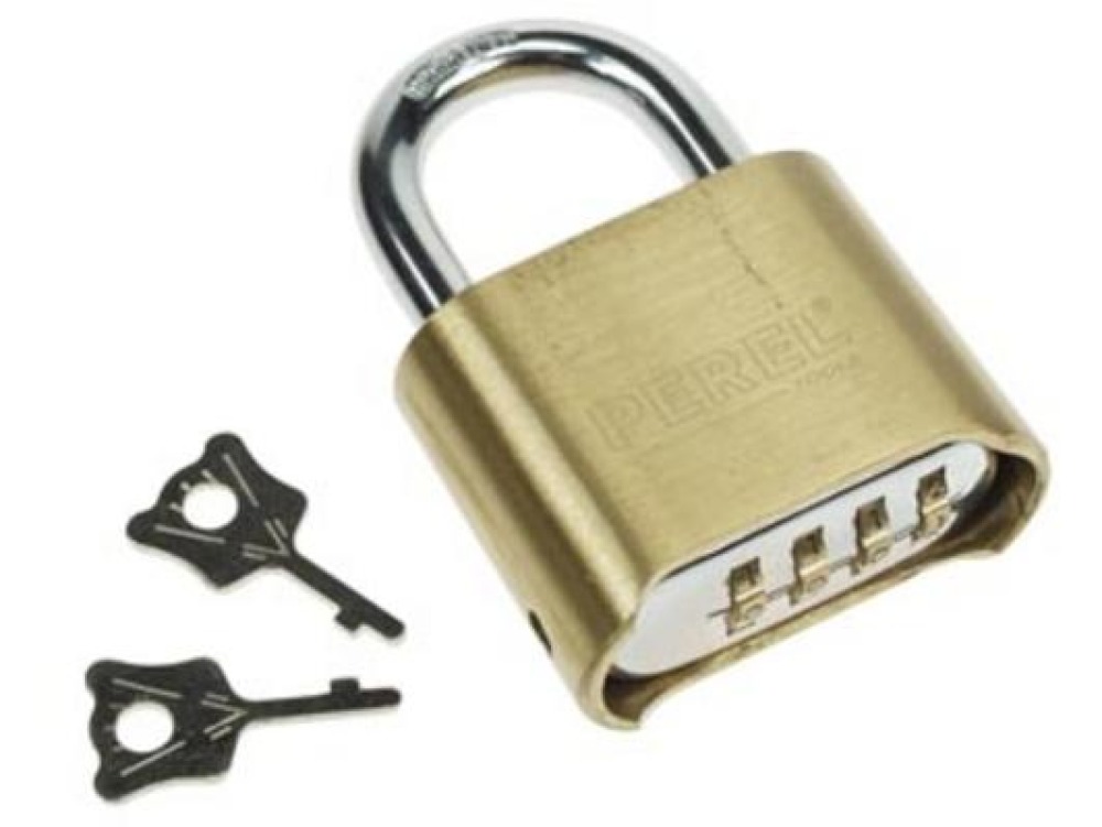 Combination padlock 50mm security 4 numbers opening closing security lock 4 dial brass velleman - 1