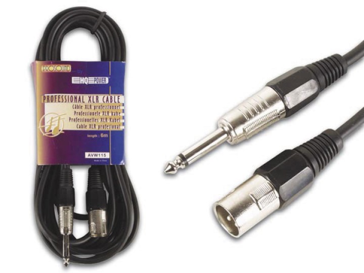 Professional xlr cable, xlr male to 6.35mm mono jack (6m) velleman - 1
