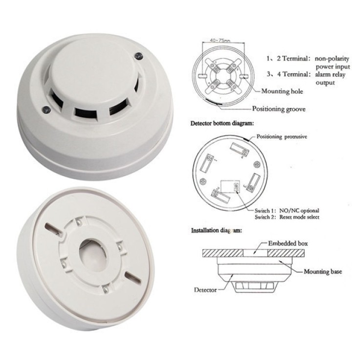Kabelgebundener Rauchmelder Temperatur 12V 24V Relaiskontakt Alarm Nr. NF für den Brandschutz zu Hause jablotron - 8