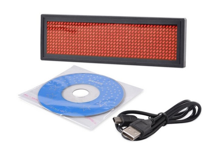 Mini ricaricabile display a led rossi programmabile nome distintivo Scrolling Con programmazione USB, lingue diverse, 8 compatib