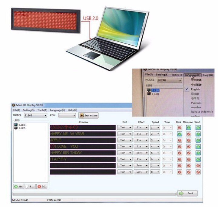 Mini Rechargeable rote LED Programmierbare Display-Namensabzeichen-Scrolling mit USB-Programmierung, verschiedene Sprachen, 8 ko