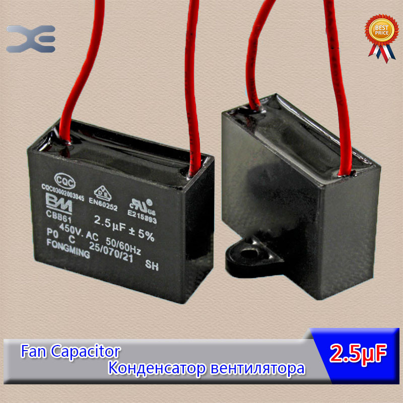 Fielect 3pcs CBB61 Run Capacitor 450V AC 2uF 2 Wires Metallized Polypropylene Film Capacitors for Ceiling Fan 